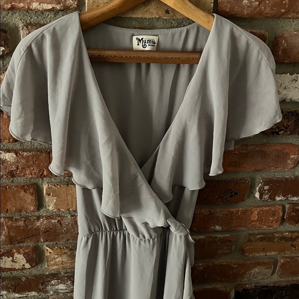 Show Me Your MuMu Light Gray Asymmetrical Dress Flowy Ankle Length Dress Size M - Picture 4 of 9
